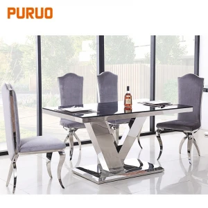 Luxury kitchen dining room furniture stainless steel metal table base rectangle dining table