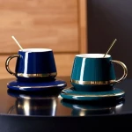 Luxury style gold rim ceramic Coffee cup and saucer set household Nordic afternoon tea set