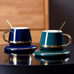 Luxury style gold rim ceramic Coffee cup and saucer set household Nordic afternoon tea set