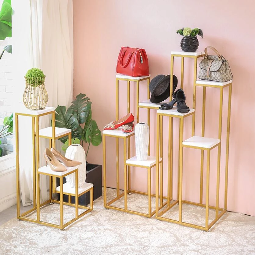 Luxury Window Decoration Handbag Shoe Golden Display Stand Custom Table Display