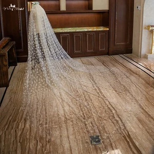 LZP301 Real Pictures Simple Wedding Veil Gold Bow Pattern Bridal Veil 4 Meters Long And 3 Meters Wide Cathedral Wedding Veil