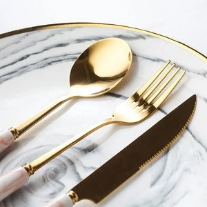 Marble Gold Stainless Steel Cutlery Set Western Tableware Steak Knife Dessert Fork Coffee Spoon