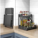 Metal three Tiers Foldable Metal Spice Rack Spice Organizer Standing Rack Shelf Storage Holder Kitchen Countertop