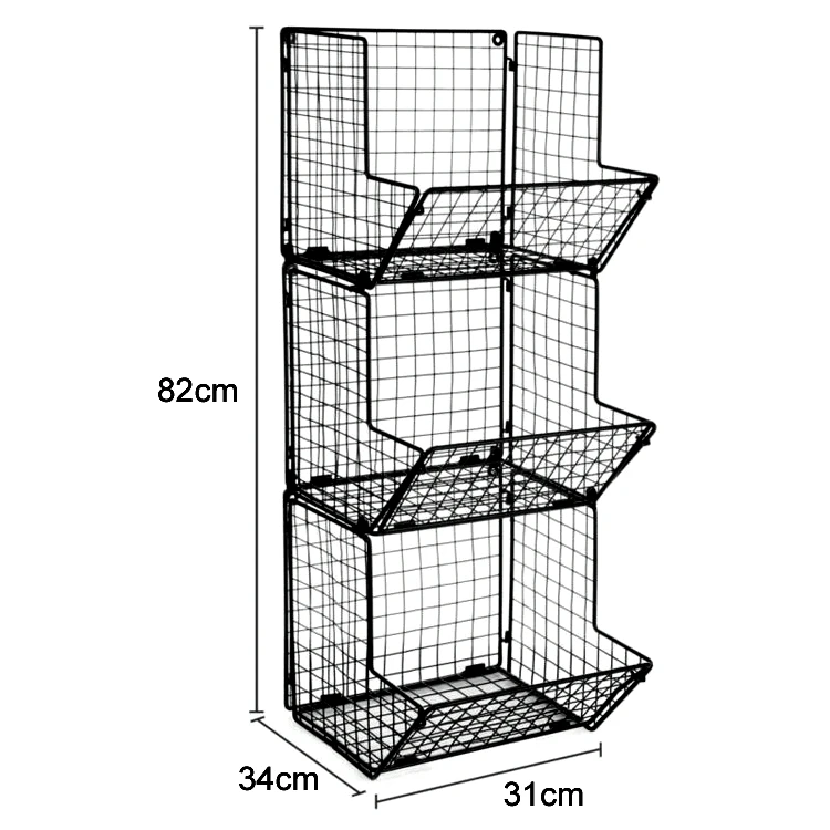 Metal Wire Mesh Basket Foldable Organizer Wall Mounted Hanging Kitchen Fruit Vegetable Storage Basket
