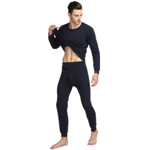 Mid-rise Men Pure Color Slim Round Neck Underwear Thermal Long Johns