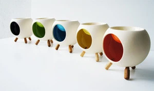 Modern designed ceramic aroma burner with 3 Wooden Legs, handmade ceramic oil burner, ceramic home decoration