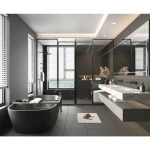 Modern LED Mirror Smart App Vanity Plywood Bathroom Cabinet with Slab Basin