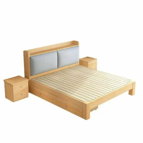 Modern minimalist family double bed master bedroom king bed frame wood