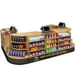 Modern Wood Design For Table Clothes Mobile Shop Register Grocery Cash Checkout Counter For Retail Store