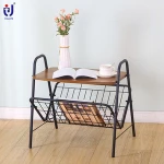 Modern Wood Tier Black Metal Frame Newspaper And Magazine Office Wire Rack Shelf Coffee Table
