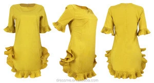MT54-8169  women fashion solid short sleeve ruffles casual dress
