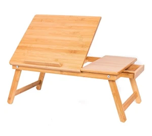 Multi-function adjustable bamboo laptop computer desk with drawers