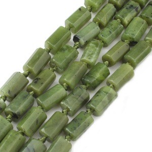Natural 7.5Inch Cylinder Shape Faceted Green Canadian Jades Stone Loose Spacer Beads For Jewelry DIY Making