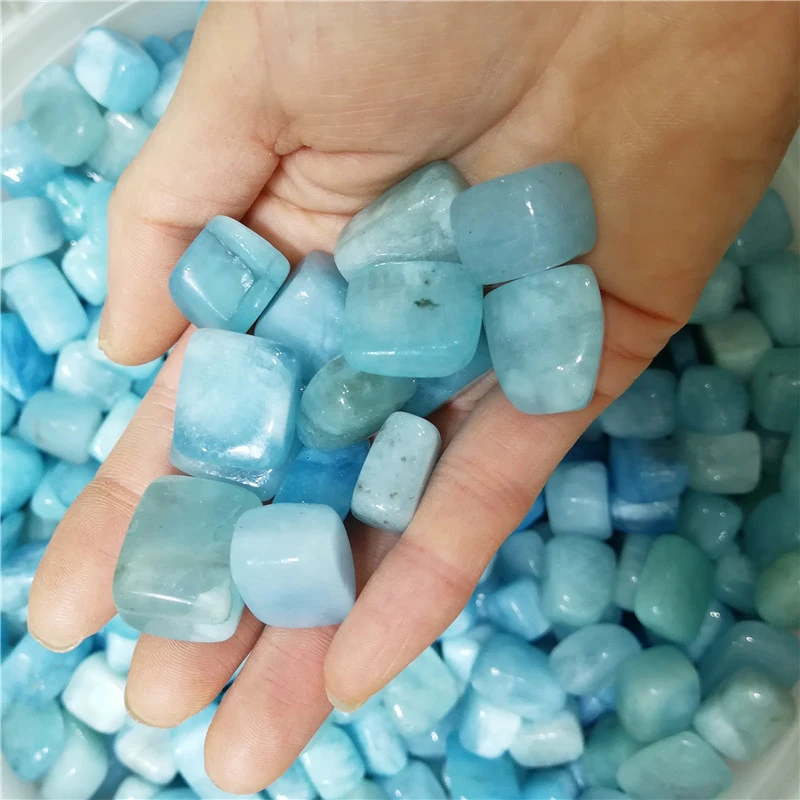 Natural Aquamarine Tumbled Stones Polished Blue Gemstone Crystal Cube