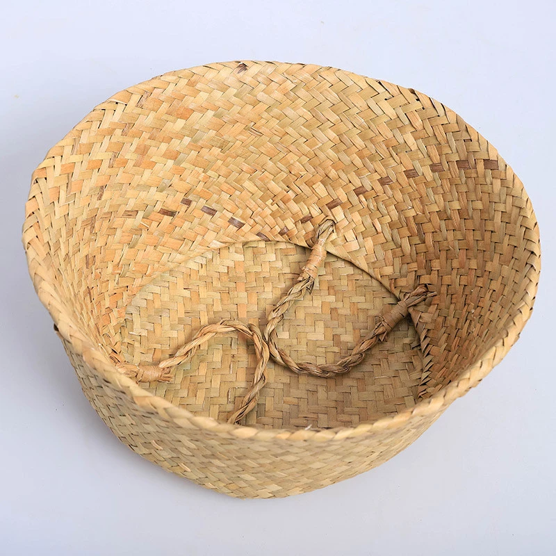 Natural Hand Knitting Straw Storage Basket Flower Basket Held Flowerpot Eco-friendly Seaweed Woven Basket