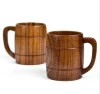 Natural Handmade Wooden Beer Mugs for Drinking Tea Wine Beer Wood Cup with Handle Reusable Coffee Cup