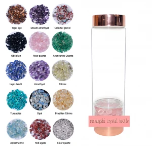 Natural rose gold Crystal Infused Gem Water Bottle gravel crystal healing stone glass Stainless steel water bottle