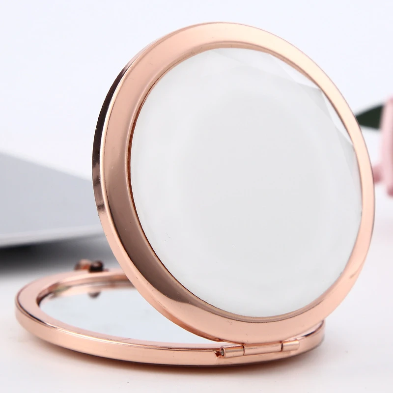 New Arrival Push button silver / rose gold / gold color compact mirror sublimation pocket mirror