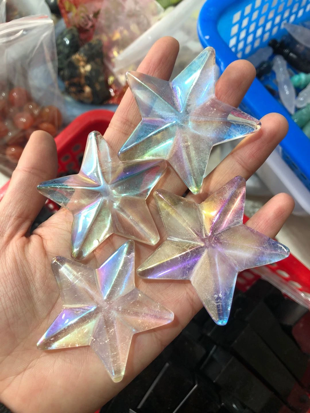 New arrivals carved Folk Crafts natural crystal stone angel aura clear quartz crystal star for Healing gift