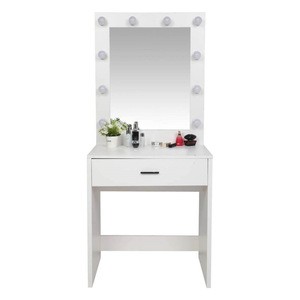 New coming modern white wooden makeup dresser with light mirror