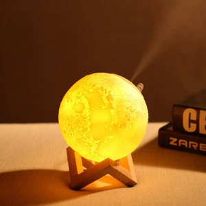 New design Desktop 3d LED Moon Lamp Humidifier with 3 Colors Night Light