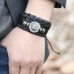 New Jewelry Retro Woven Black Leather Bracelet Diy Suit Playing Card Pattern Mens Accessory Bracelet