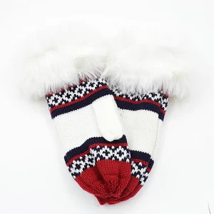 New Maple Leaf Jacquard Winter mitten for Lady Women  Trapper Mittens With Faux Fur