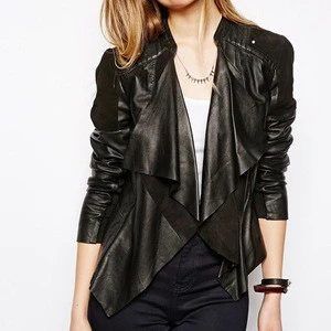 New Style black coat womens girls leather jacket long jackets for women