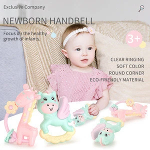 Newborn Handbell Series Animal Macaron Giraffe Pegasus Toy Set For Babies Plastic Baby Rattle Toys