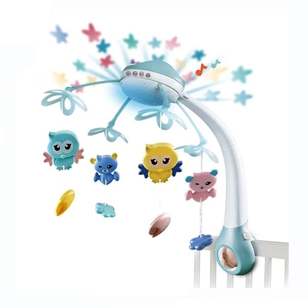Nursery decor baby crib hanging toy remote control musical mobile with projector