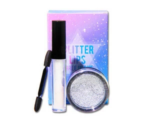 OEM glitter lipgloss kit with glitter powder glue and brush 12 colors glitter lip gloss