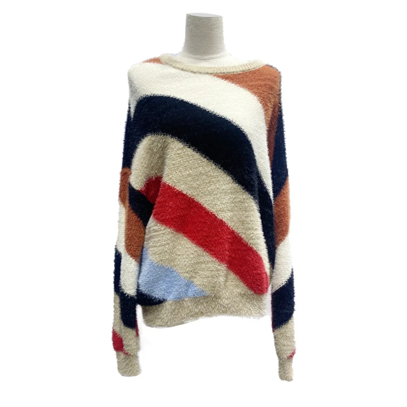 OEM new arrival knit stripped rainbow pullover fashion women long sleeve open poncho mohair sweater