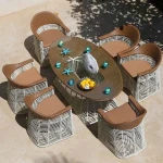 one table and six chairs aluminium frame rattan garden furniture set