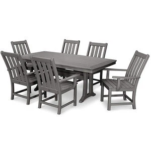 Outdoor Garden Furniture 7- Piece Plastic Faux Wood Dining Chair and Table Sets