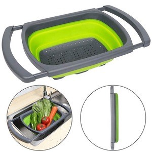 Over the Sink collapsible Colander Kitchen Folding fruit Strainer with Extendable Handles vegetables drainer