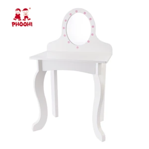 Pink princess mirror wooden play children dressing table kids vanity table with stool