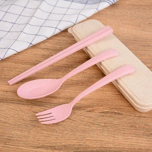 Portable no toxic eco-friendly wheat plastic flatware set for travelling and gift