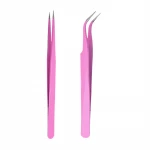 Pro Curved Straight Stainless Steel Tweezer For Eyelash Extensions Nail Art Rhinestones Picker Pink Nipper Makeup Tool Kits