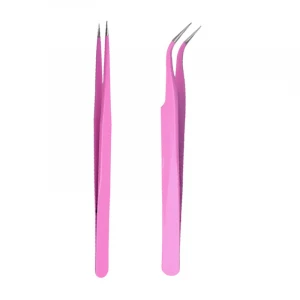 Pro Curved Straight Stainless Steel Tweezer For Eyelash Extensions Nail Art Rhinestones Picker Pink Nipper Makeup Tool Kits