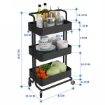Ready Stock Black And White  Mobile Organizer 3-Tier Utility Cart Kitchen Trolley Portable Shelf Storage Rack With Basket