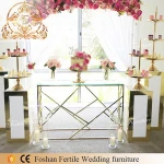 Rectangle  metal frame wedding party used gold console table with glass