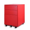 Red modern office furniture equipment for A4 file steel metal cabinet moving storage 3 drawers cabinet filing cabinet