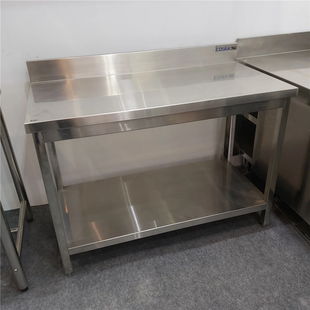 Restaurant Commercial Kitchen Used Stainless Steel Workbench Corner Work Table Bench /Sorting Table with Backsplash Under Shelf