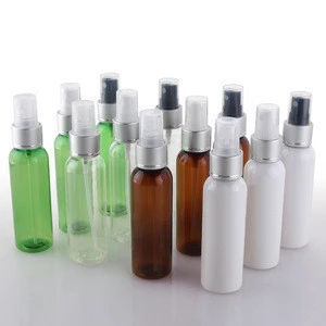 Round shoulder 2 oz 60ml spray plastic bottle with fine sprayer, 2oz PET cosmetic spray bottle with aluminum sprayer