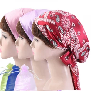 Satin Headwrap Scarf Sleeping Cap Bonnet Headwear Head Cover Turbans for Women