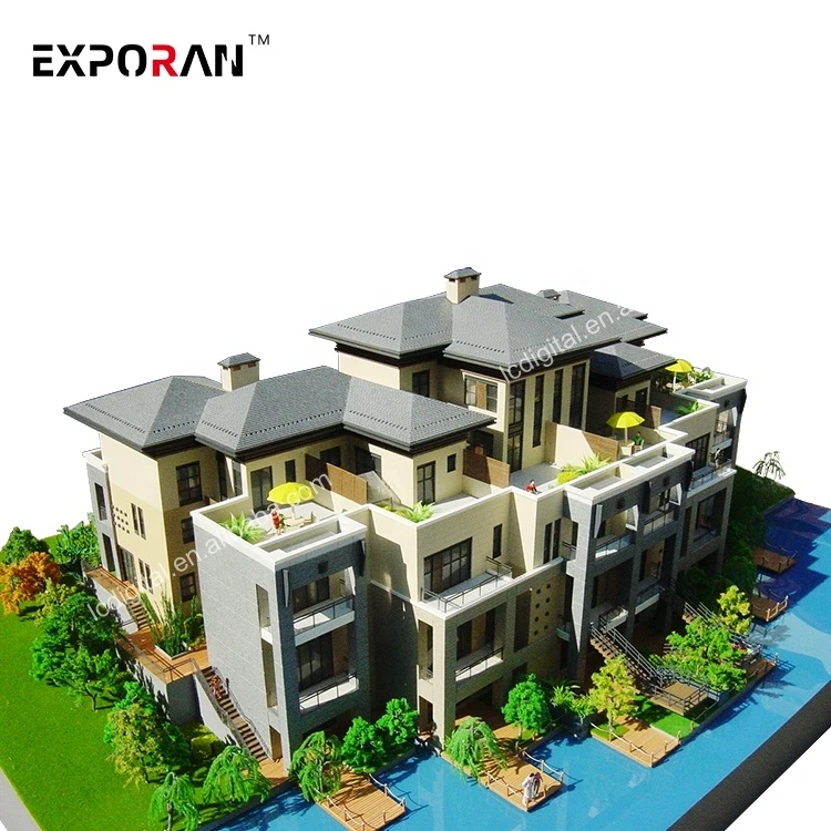 Scale 1:100 good quality villa model with miniature trees, architectural scale models