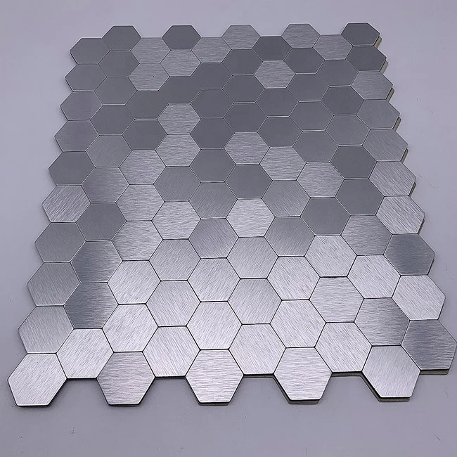Self-adhesive Peel And Stick Backsplash brushed Aluminum plastic hexagon Mosaic tiles