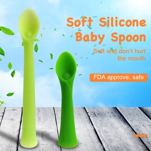 Silicone baby food dispensing spoon- eco friendly silicone soft-tip teether training spoon