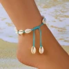 Simple Bohemian Knotted String Shell Anklet Bracelet Handmade Hawaii Adjustable Boho Beach Jewelry