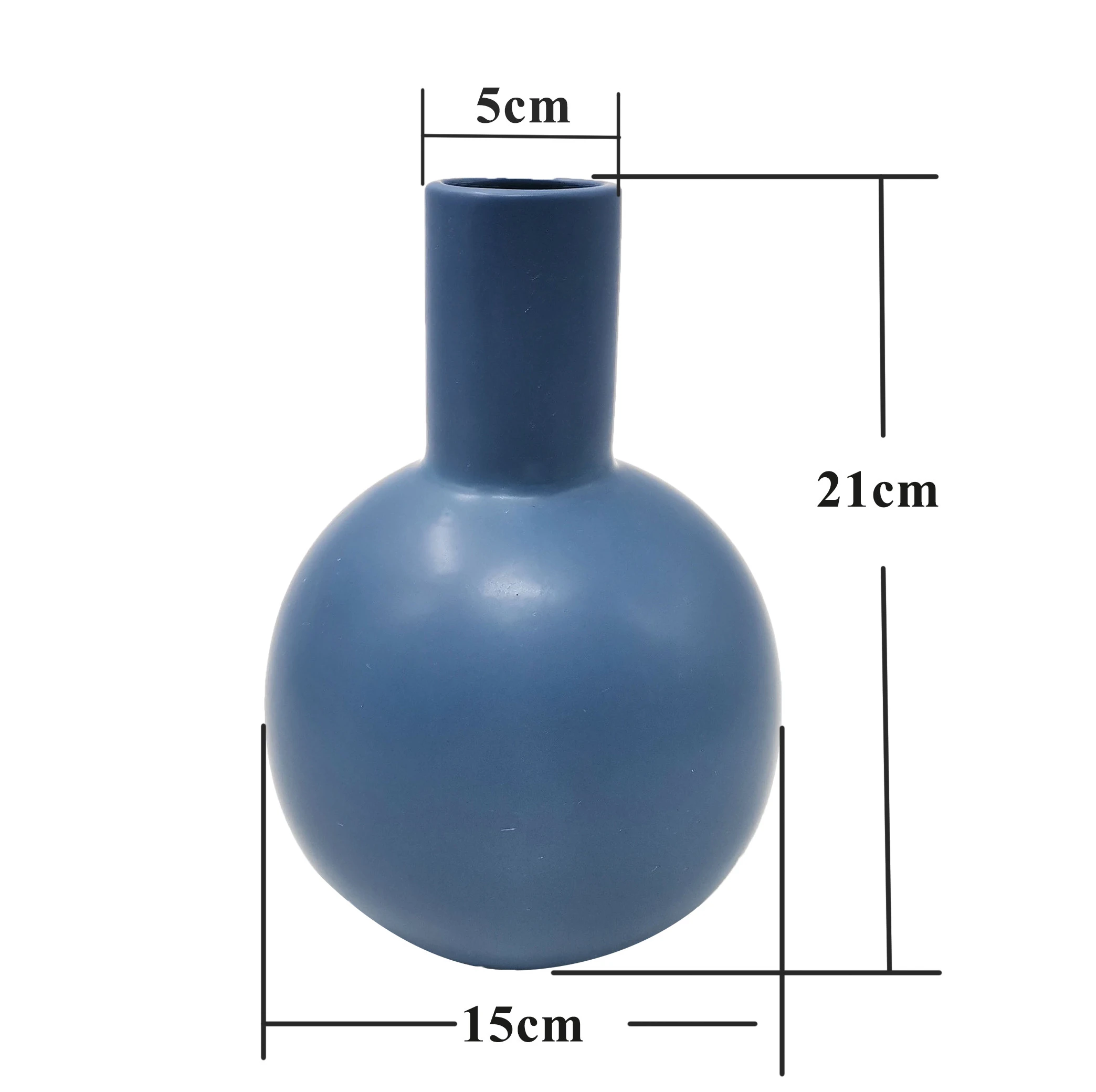 Simple design ball shape vertical bottleneck matt bule ikebana nordic ceramic vase